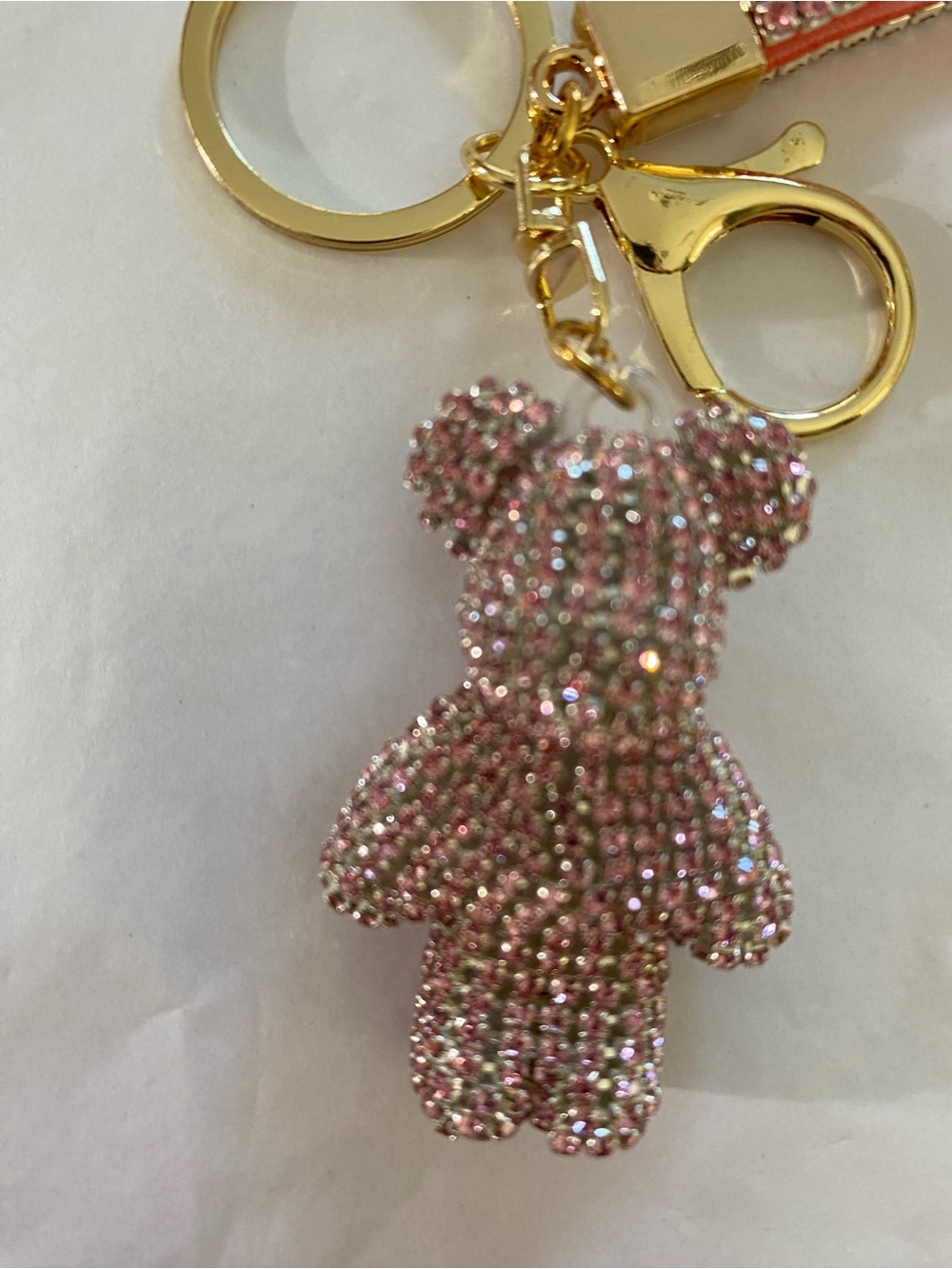 Crystal Teddy Bear Bag Charm Keychain with Wrist Strap - Picture 2 of 4